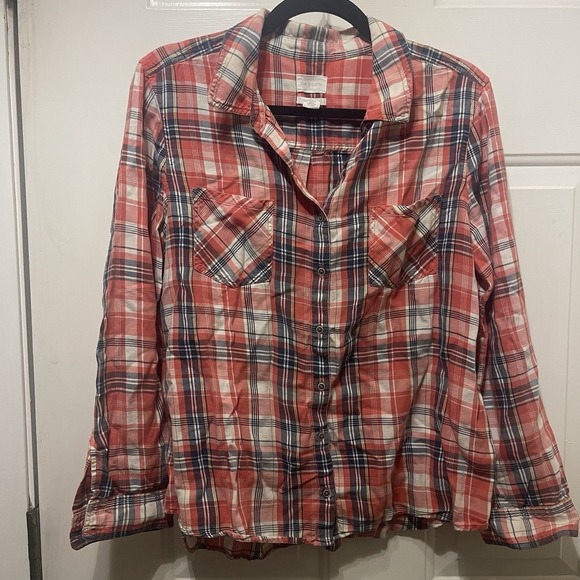 Caslon Tops - Coslon Women's Plaid Long Sleeve Shirt Size L Red White Blue